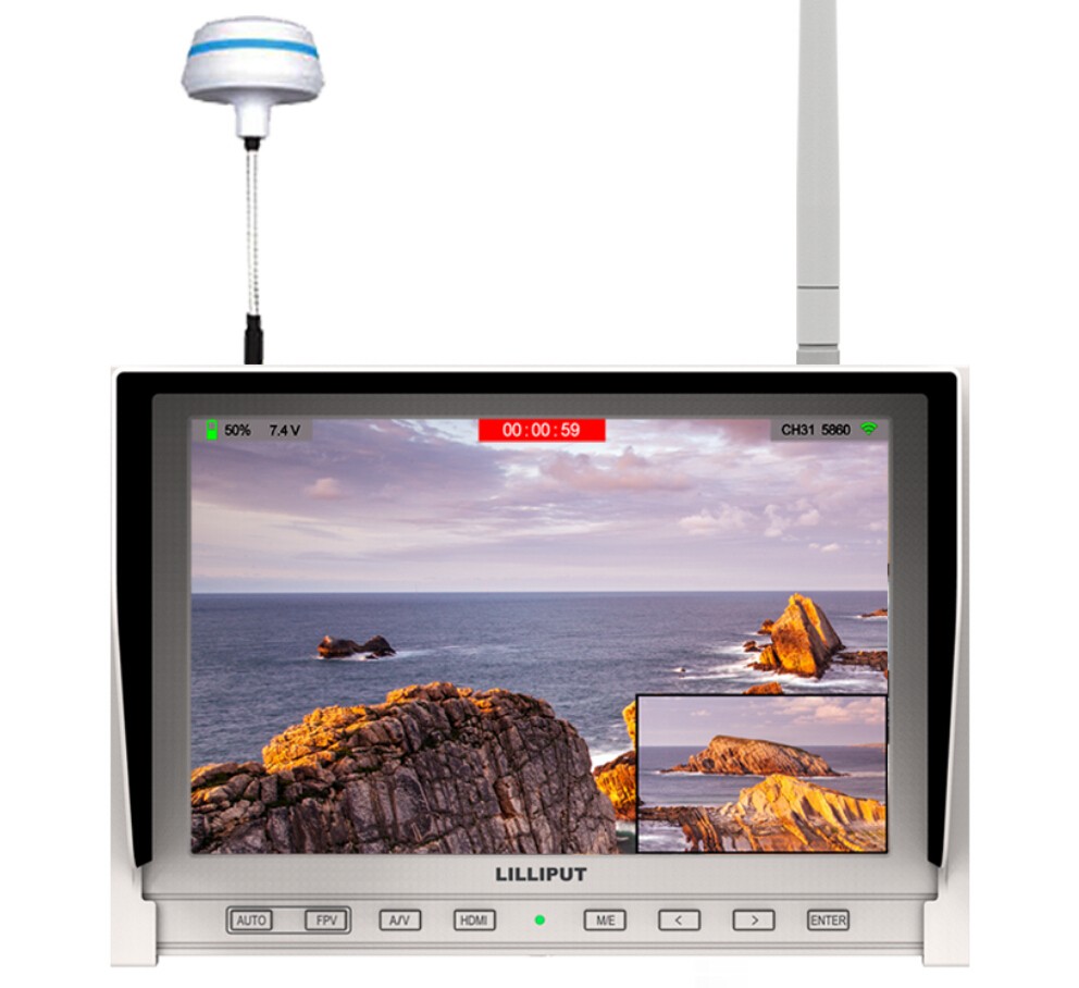 Lilliput 339 / DW 7 inch IPS LED Monitor For Air FPV and outdoor photography, 1280 × 800,800:1 Built-in 2600mAh battery, HDMI AV Input, Dual 5.8Ghz Receivers